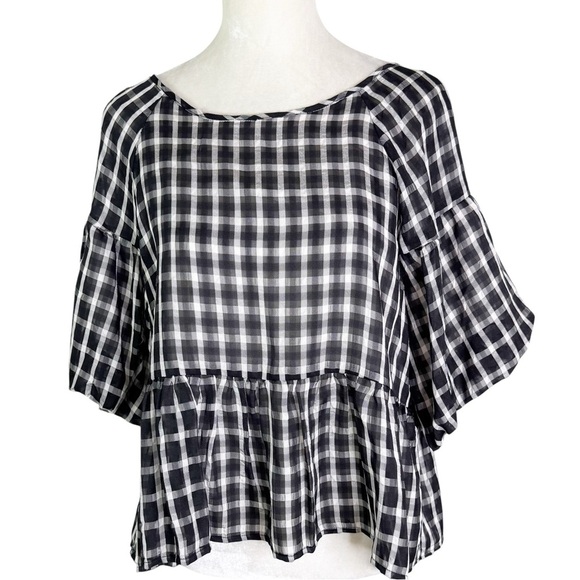 NWT Tuckernuck Moon River Puff Sleeve Checked Top Black Size M - Picture 7 of 13